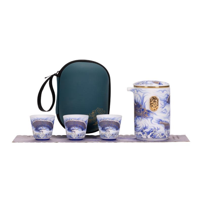 Longteng Shengshi Light Luxury Express Cup Ceramic Portable Travel Tea Set Outdoor Tea Making One Pot Three Cups Business Souvenir