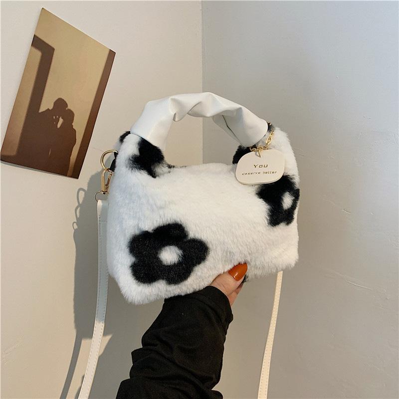 Милая плюшевая сумка через плечо для женщин, сумки из искусственного меха, на молнии, женская повседневная сумка-тоут, полумесяц, сумка-хобо Winder Crossbody