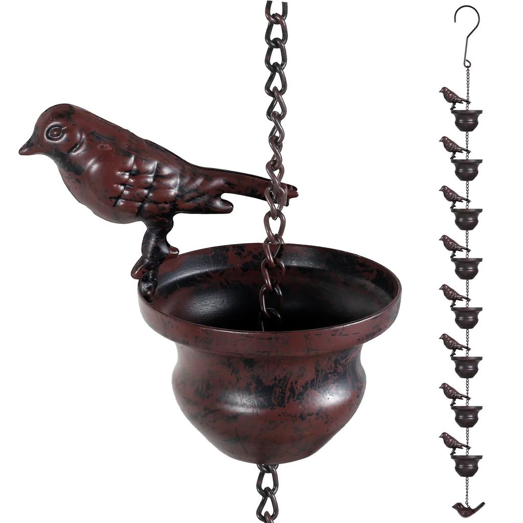 New Metal Rain Chains For Outdoor Gutter Roof Decoration Drainage Creative Birds On Cups Rain Catcher Rain Chain Downspout Tool