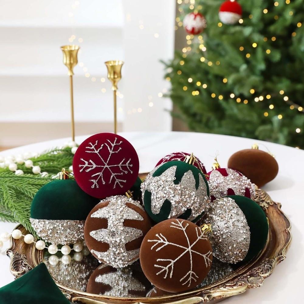 12Pcs Shatterproof Velvet Christmas Ball Set Glitter Christmas Tree Decor Balls New Year