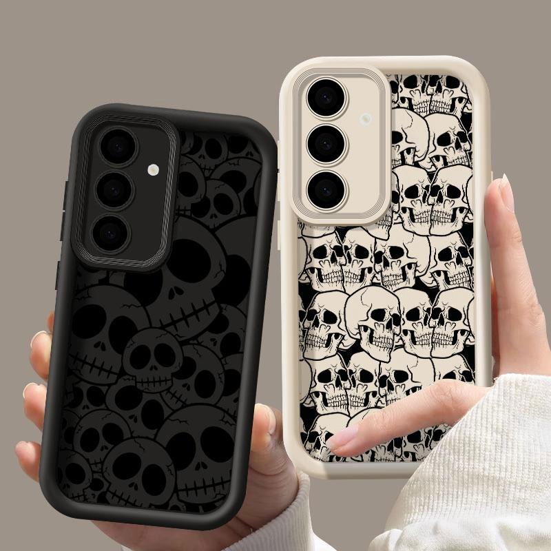 Чехол для телефона Samsung S26 S25 S24 S23 S21 S20 Ultra Ужас Черный Череп Скелет Funda Для Galaxy S25 S24 FE S26 Plus Мягкий Чехол