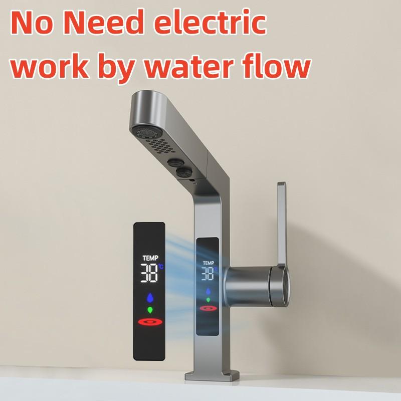 Смеситель для раковины с цифровым дисплеем, 2 режима, выдвижной распылитель горячей и холодной воды, смеситель для раковины, смеситель для мытья для ванной комнаты