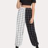 Женские модные черно-белые брюки в клетку, повседневные брюки с карманами