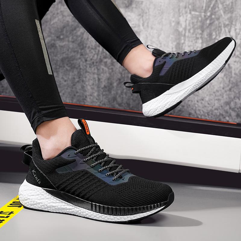 2025 spring trendy large size sports shoes men's thickened fly-woven running shoes lightweight breathable travel shoes trendy commuter shoes