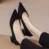 2024 New Women's High Heels Small Size 35Plus Size 40 Single Shoe Medium High Pointed Toe Professional Thick Heeled Black Work