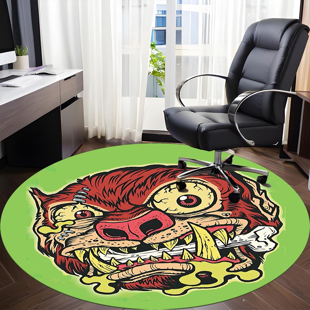 1pc Zombie Wolf Office Round Area Rug, Indoor Mat Suitable For Office, Under Office Chairs Bedroom Living Room Home Decor, Room Deco