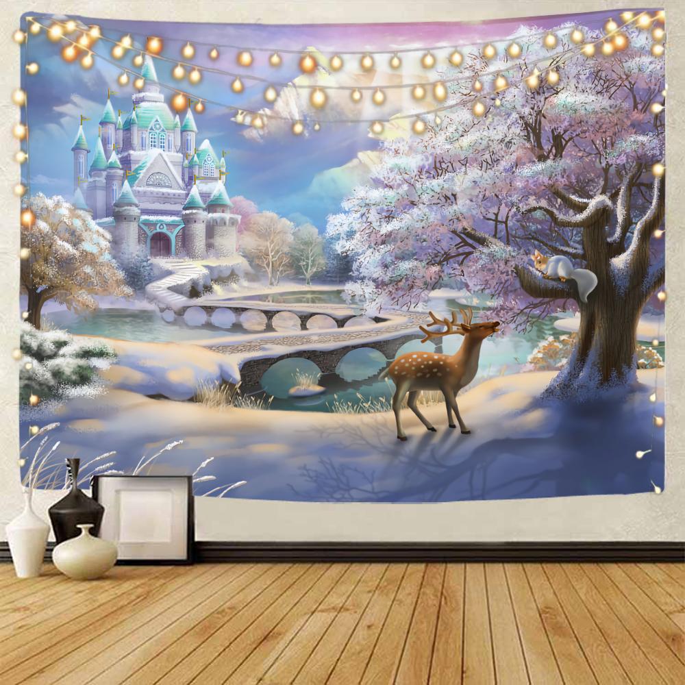 Санта-Клаус, Рождественская елка, Рождественский лось, Рождественский фон, украшение, гобелен, Рождественское украшение для дома, гобелен