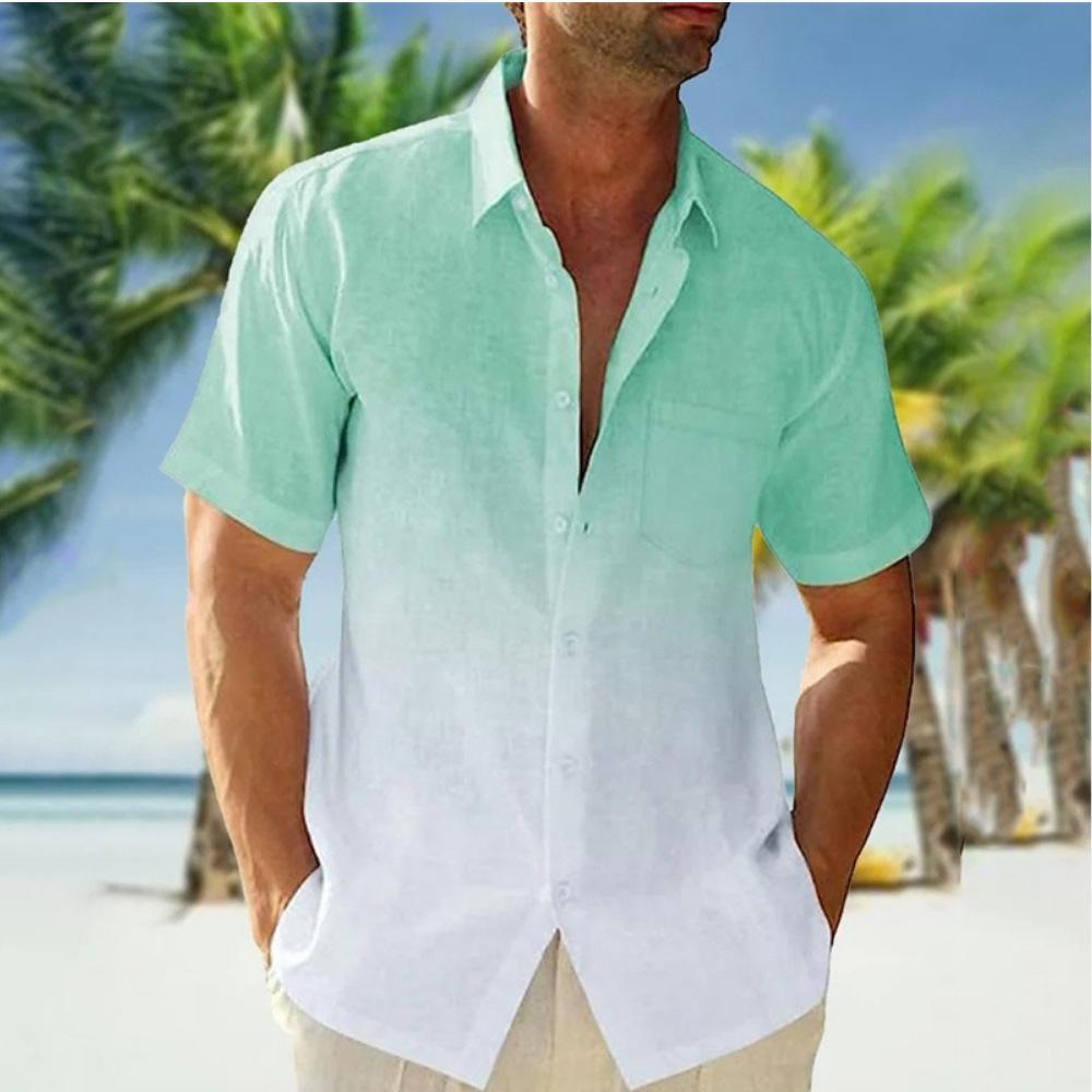 Men'S Summer Short-Sleeved Shirt Interface Color 3D Printing Trend Casual Lapel Shirt