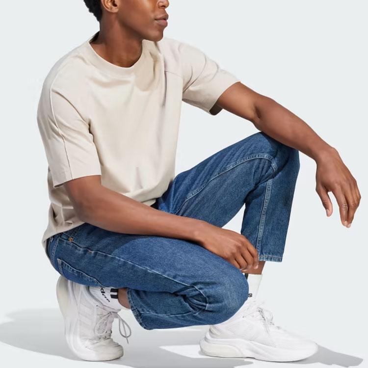 adidas Футболки мужские бежевые с круглым вырезом умеренного прямого кроя IS7492