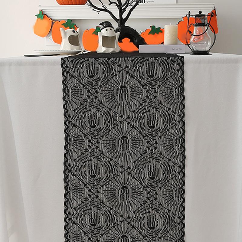 1 шт., домашний декор, черная скатерть, украшение для праздничного стола, кружевная паутина, скатерть на Хэллоуин, скатерть