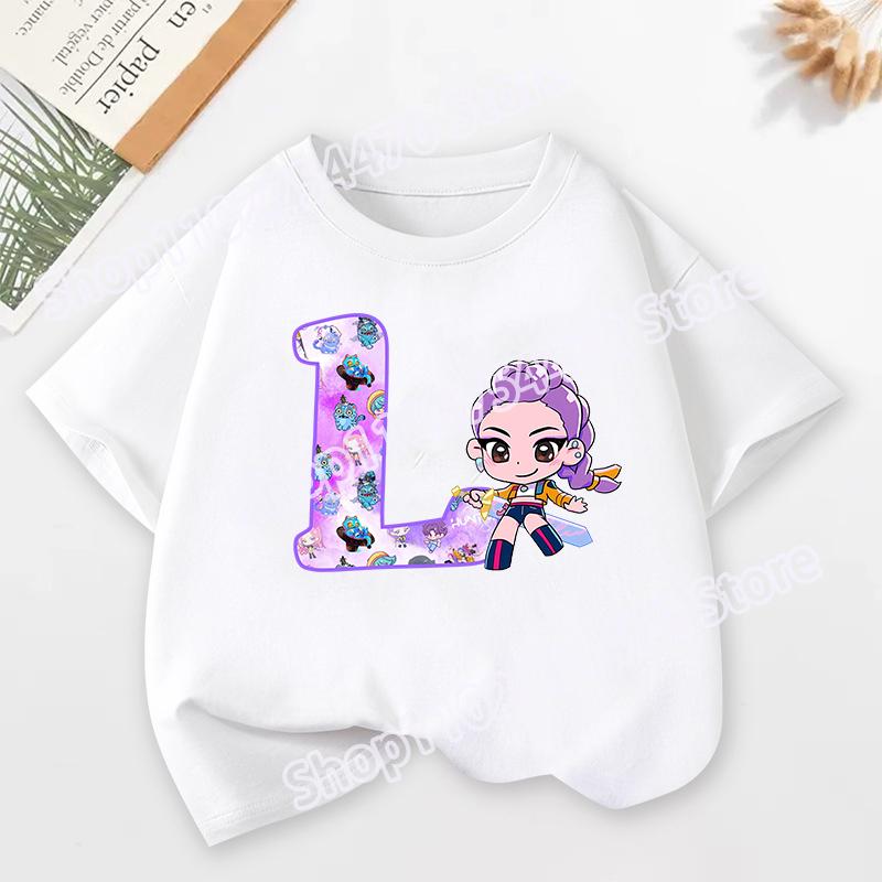 K-pop Охотники на демонов Детская футболка с коротким рукавом Мультяшный принт Руми Мира Зои от A до Z Хлопковые топы Каваи Летние повседневные футболки Детские подарки