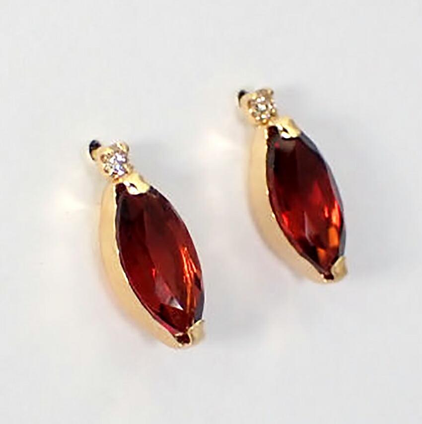 [New] K18 Rhodolite Garnet Diamond Marquise Earrings [i6-4]