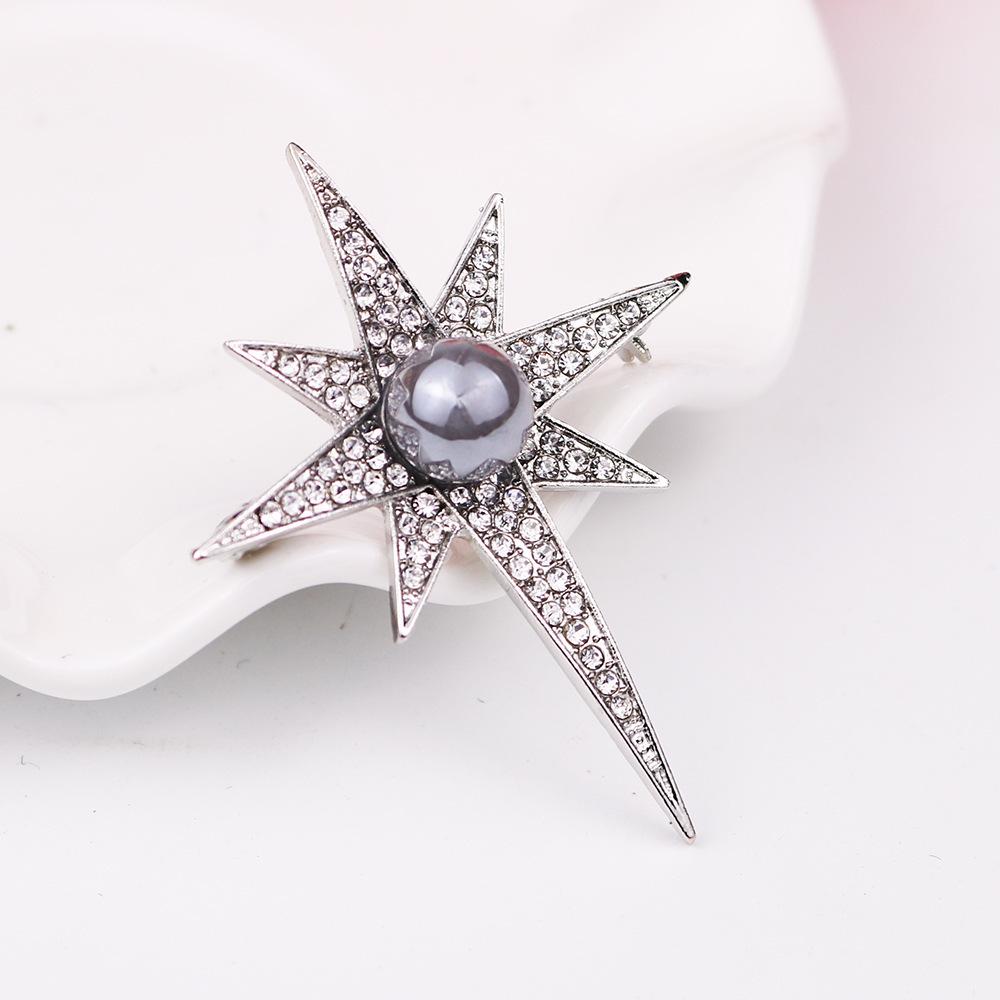 Korean Starburst Rhinestone & Pearl Brooch for Men and Women - Lapel Pin for Shirts and Jackets