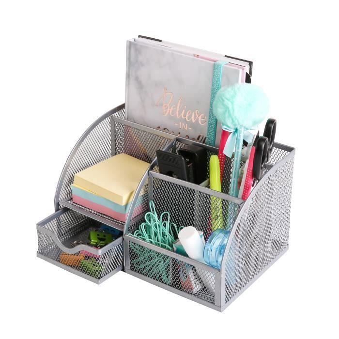 Organisateur de Bureau - EXERZ - EX348 - Métal - Argent - 7 Compartiments