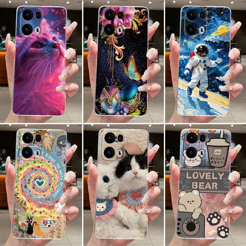 Casing For OPPO Reno 13 Pro 5G Reno13 Case Aesthetic Cute Cat Cartoon Soft Silicone Back Cover Transparent TPU Phone Case Bumper