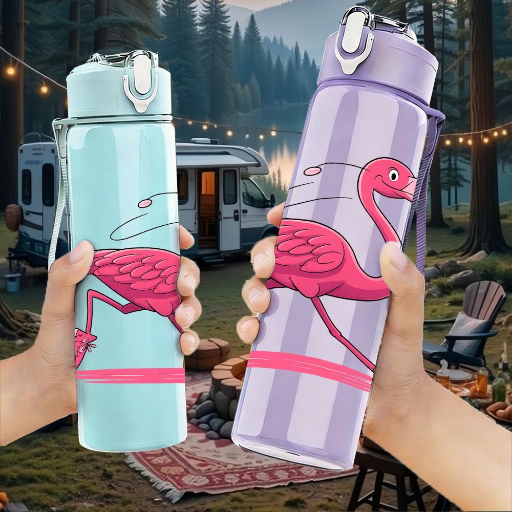 1PC Pink Flamingo Standing Water Print 750ml Color Plastic Sports Water Bottle Leakproof Flip Straw Lid Suitable for Sports Office Home Use