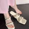 Fashion Summer New Design Women's Slippers Square Toe High Heels Shallow Solid Sandalias Female Elegant Fashion Outdoor Walking Shoes