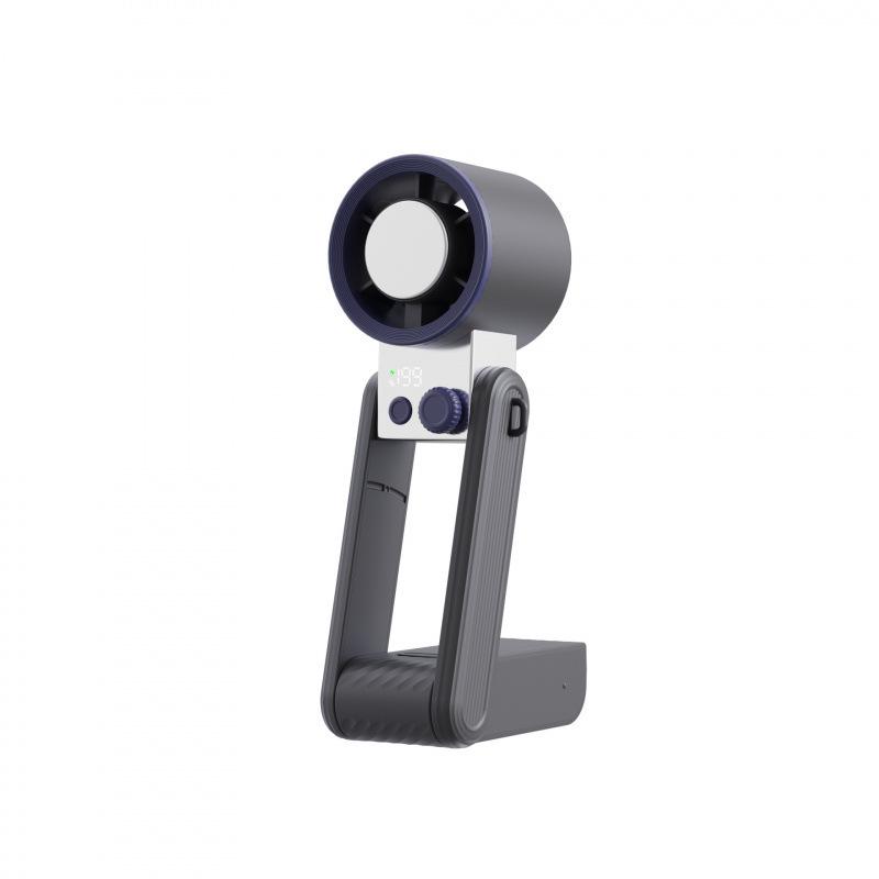 Portable USB Mini Fan with Digital Display, Long Battery Life, Foldable Design, and Strong Cooling for Outdoor Use.