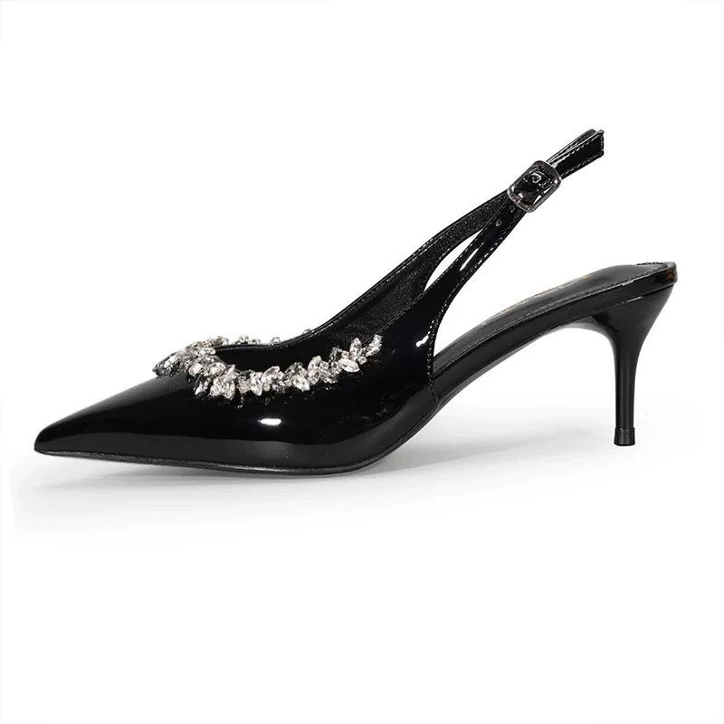 Черные туфли на высоком каблуке женские тонкие каблуки новые туфли-лодочки с темпераментом и стразами женские сексуальные универсальные остроносые туфли женские