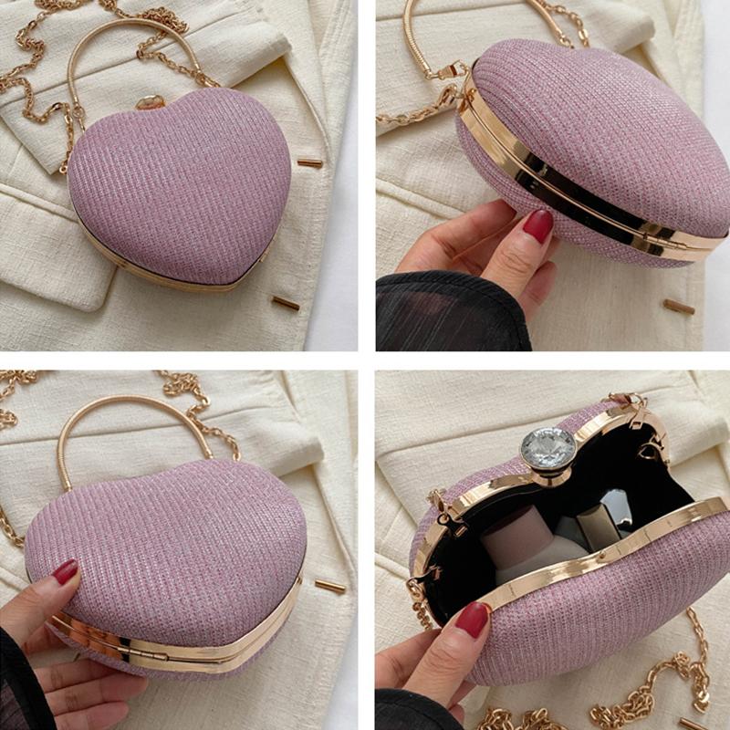 Yogodlns Вечерний клатч, женская сумка, блестящая сумка в форме сердца, клатч, модная сумка через плечо с цепочкой, роскошный женский кошелек