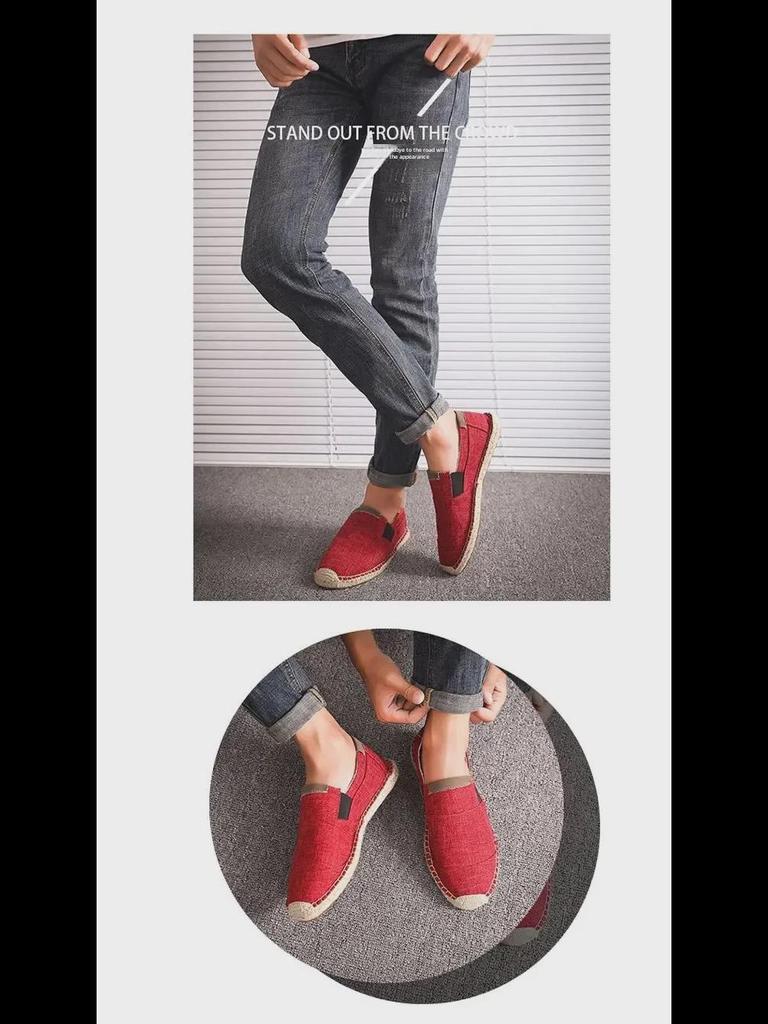 Men's Casual Linen Espadrille Fisherman Canvas Shoes, Large Size, Handmade.
