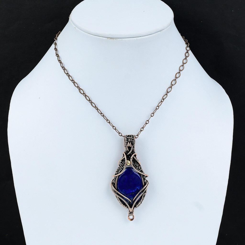 Подвеска из лазурита, подвеска из медной проволоки, подвеска ручной работы, лазуритовые украшения для подарка, подвеска из драгоценного камня, подвеска из медной проволоки