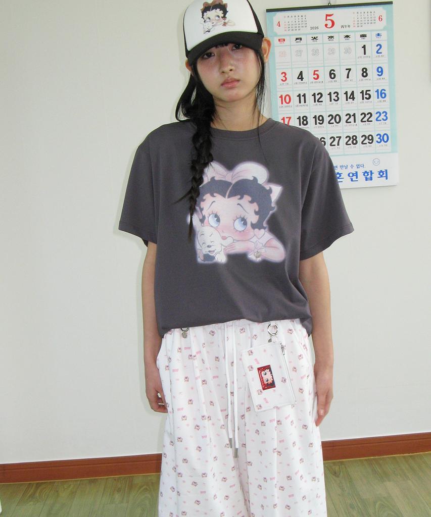 RONRON Betty Boop Ribbon Basic Fit T Shirt Charcoal