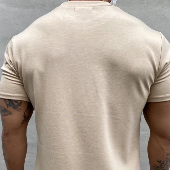 Men Sports T-shirt O Neck Short Sleeve Slim Fit Solid Color Elastic Quick-drying Soft