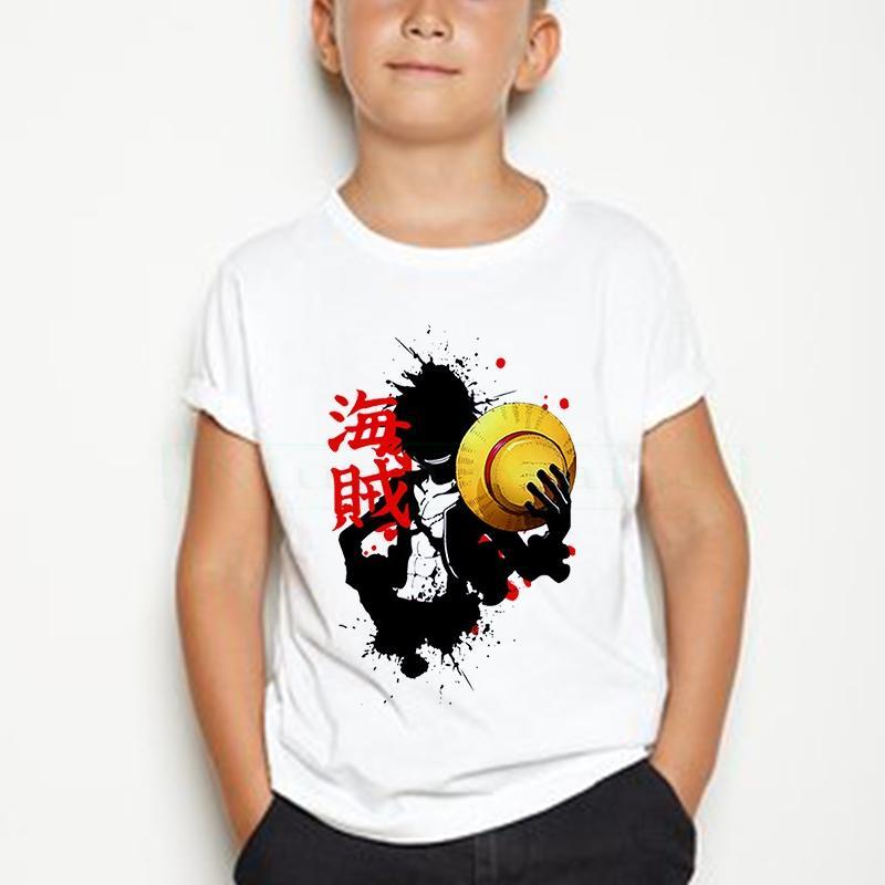 Summer Boys/Girls Casual Kawaii Cartoon Cotton Japanese Anime One Piece Kids 2-12 Year Short Sleeve T-shirt