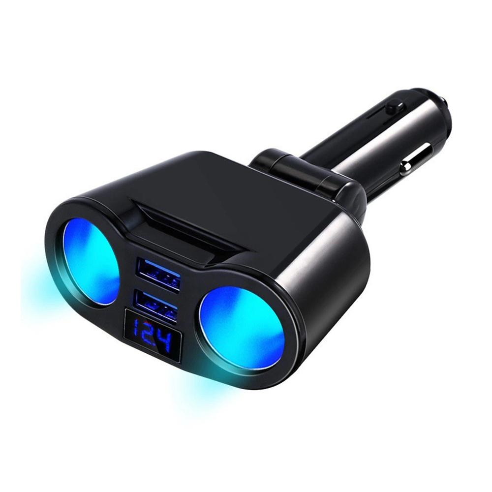 USB Car Charger 1-to-2 Cigarette Lighter Adapter with Dual USB 3.1A Ports, LED Voltage Display, Safety Protection, 12V/24V