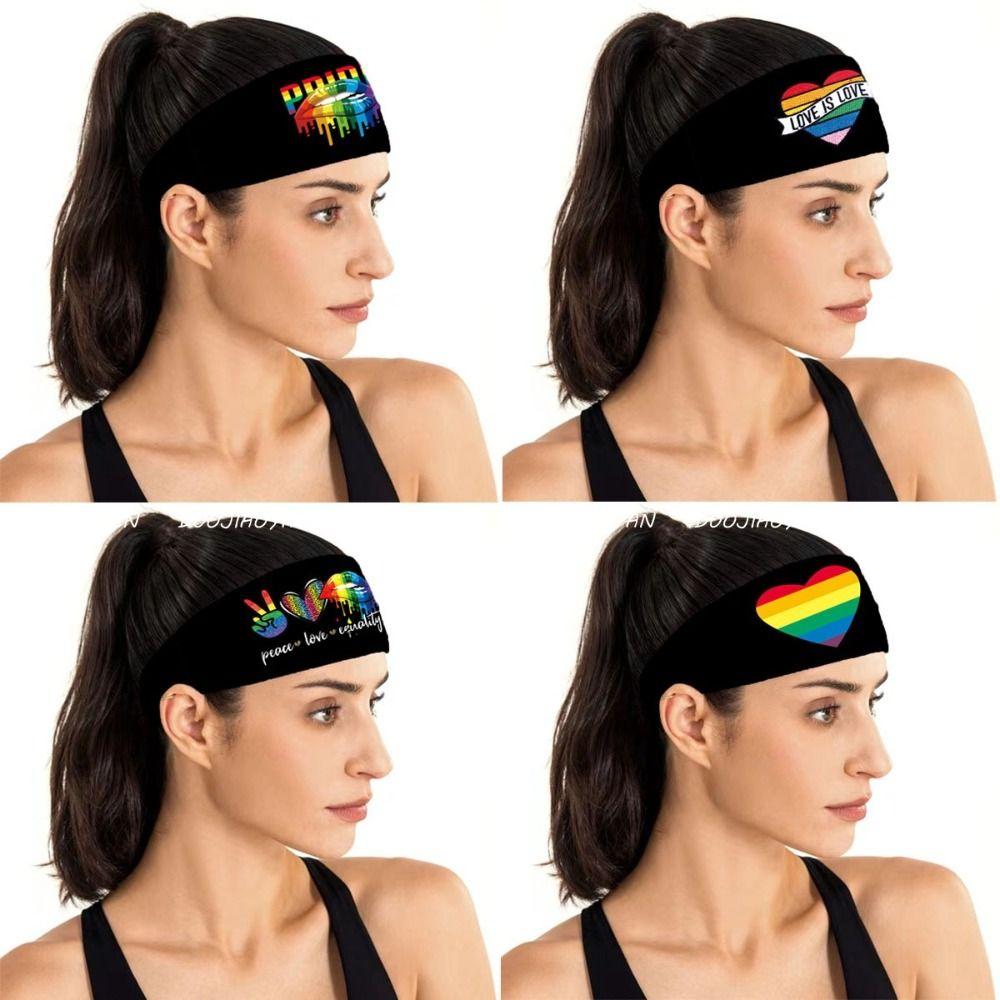 Parade Rainbow Headband Heart Sports Hairband Fashion Rainbow Elastic Headband  Women