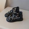 Summer Roman Sandals Girls Gladiator Boots High Top Fashion Princess Party Shoes Platform Rivets Kids Girl Beach Shoes I03221