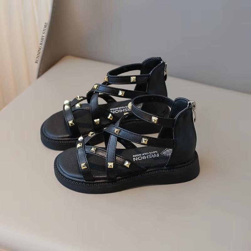 Summer Roman Sandals Girls Gladiator Boots High Top Fashion Princess Party Shoes Platform Rivets Kids Girl Beach Shoes I03221