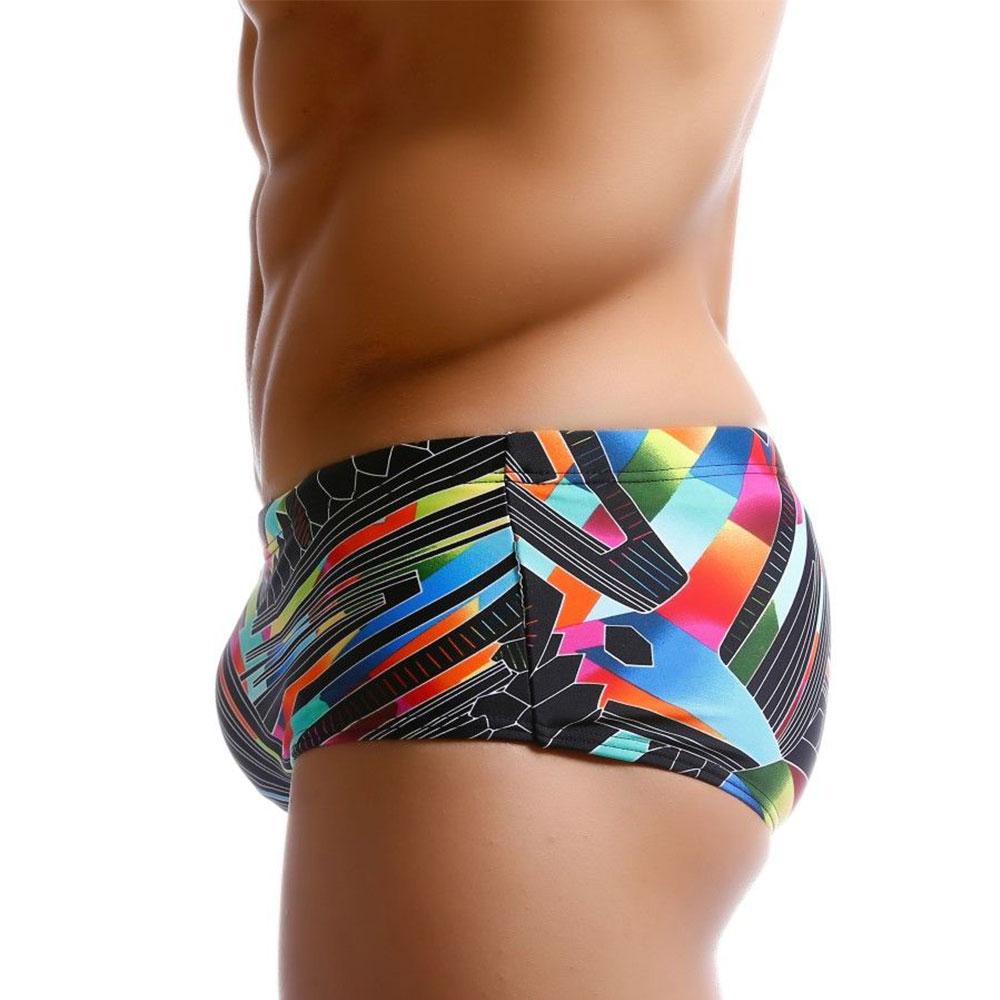 Men's Swim Brief Fashion Print Bikini Shorts with Removeable Pad Swimwear