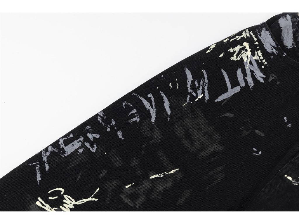 Unisex American Graffiti Print Wide-Leg Jeans - Niche Fashion