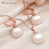 Fashion Round Rectangle Simulated-pearl Bead Drop Earrings Jewelry Sets For Women Rose Gold Color Necklace