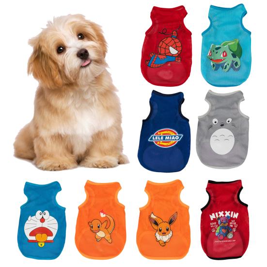 Pet Clothes Super Soft Decorative Polyester Puppy Cartoon Print Ultra-Thin Vest Apparel for Outdoor