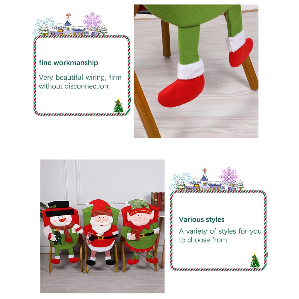 Christmas Chair Cover Xmas Party Wedding Furniture Sleeve 3D Cartoon Santa Claus Non Slide Slipcover Dining Hall Supplies