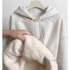 Spring Gray Plus Velvet Thick Hooded Lamb Fleece Sweater Women's Spring and Autumn Loose Pullover