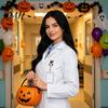 Badge Clip for Work Clothes Halloween Black Cat Pumpkin Reel, Retractable with 360 Degree Rotating Clip, Acrylic Decorative Reel ID Card Holder