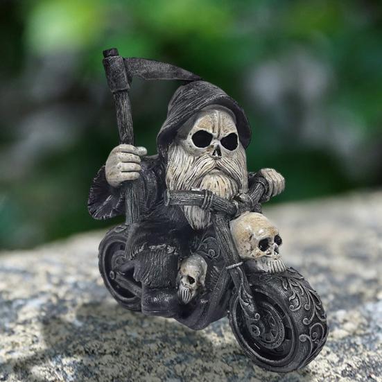Halloween Figure Skeleton Knight Motorcycle Riding Gnome Statue Resin Yard Art Decor Garden Outdoor Ornament