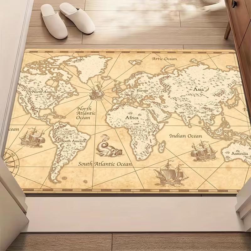 Bright Color Block World Map Doormat Simple Kids Continent Print Non Slip Floor Mat for Playroom Entryway Bedroom Study Decor
