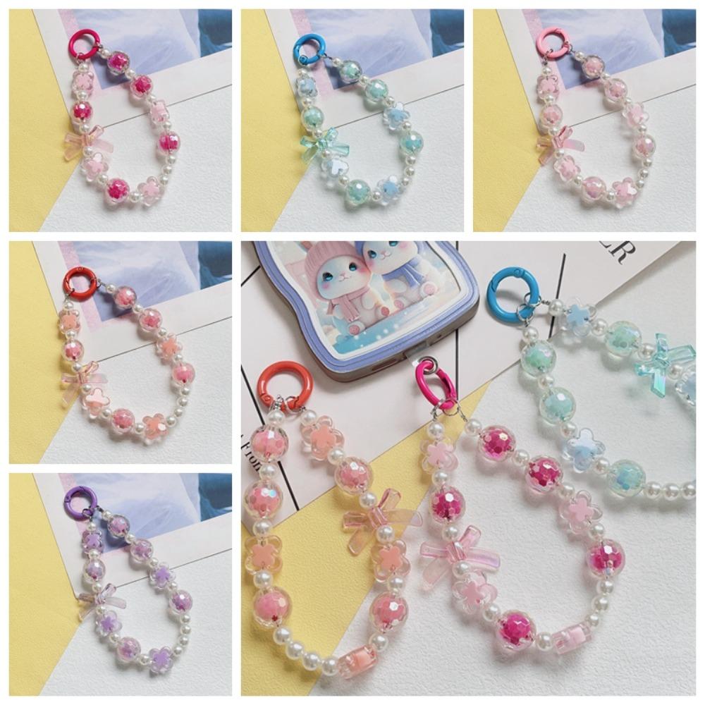 Beaded Beaded Phone Strap Wrist Strap Mobile Phone Lanyard Lovely Bow Phone Chain  Jewelry Gift