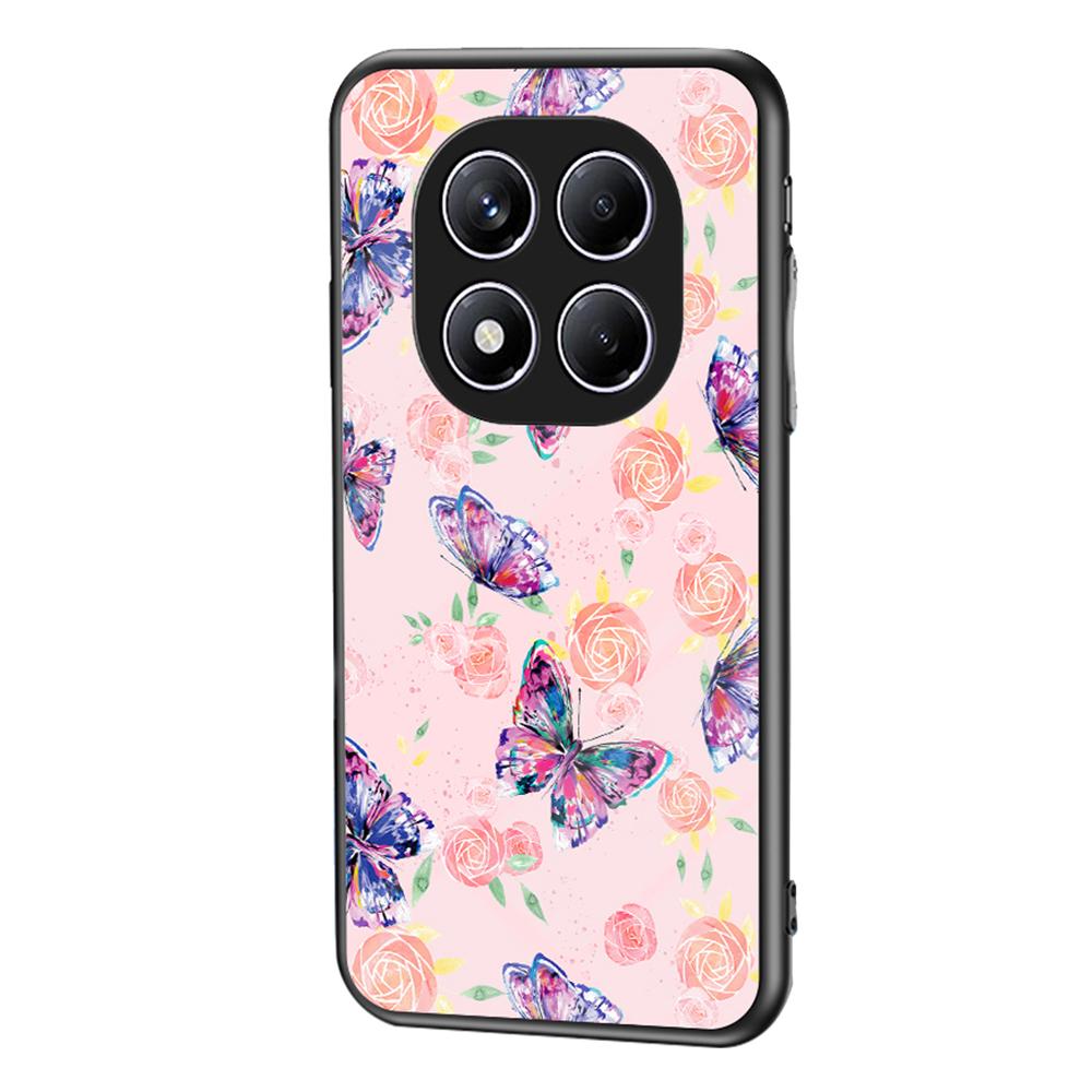 For Xiaomi Redmi Note 14 5G Case Butterfly Pattern TPU+Tempered Glass Protective Phone Cover