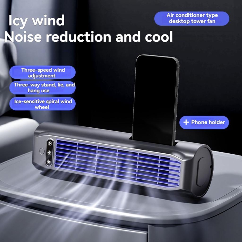 Bladeless Tower Fan: USB Rechargeable No-Drill Wall-Mounted Design - Compact Portable Cooling Solution for Kitchen Home Office Desktop Use