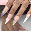 Ношение ногтей с длинным кончиком, стразы, бант, часть дизайна ногтей, французский белый край, накладка для ногтей, готовая 24 шт.