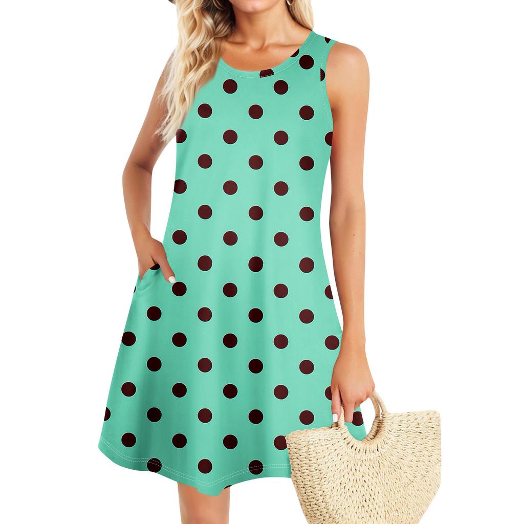 Summer Dresses For Women Beach Boho Sleeveless Vintage Printing Flowy Pocket Tshirt Tank Sundresses