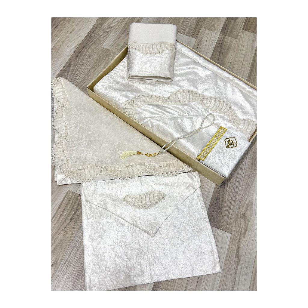 6 Piece Velvet French Laced Dowry Box Boxed Prayer Rug Set Bride Groom Set