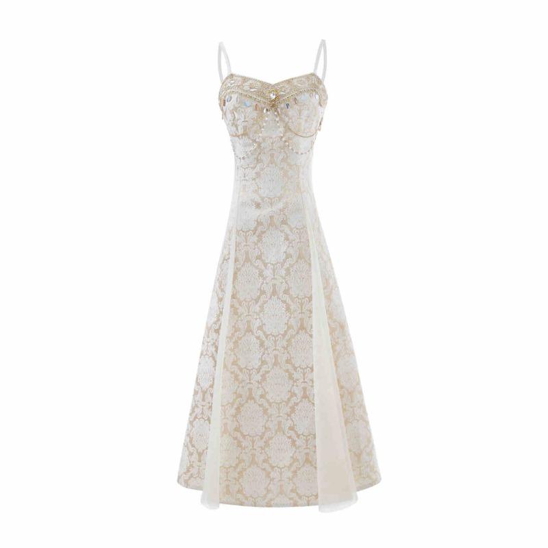 Элегантное платье в стиле дворца со стразами и бисером на бретельках, сексуальное жаккардовое платье для женщин