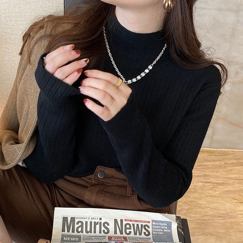 Женская бежевая бархатная вязаная водолазка, женское корейское сексуальное нижнее белье, теплая зимняя одежда, пуловеры, свитер для женщин